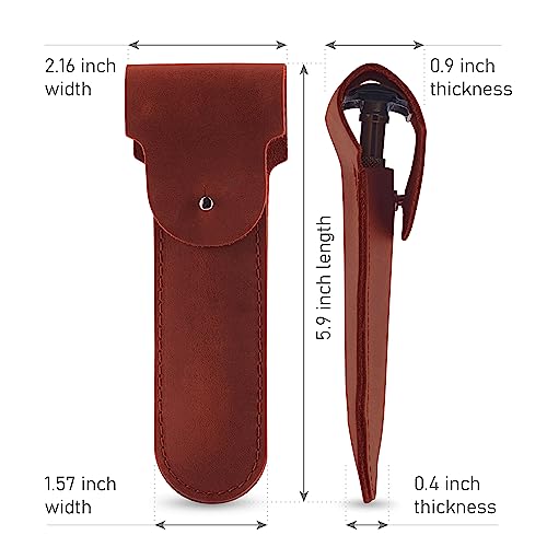 Cognac Leather Safety Razor Case - Double Edge Travel Cover