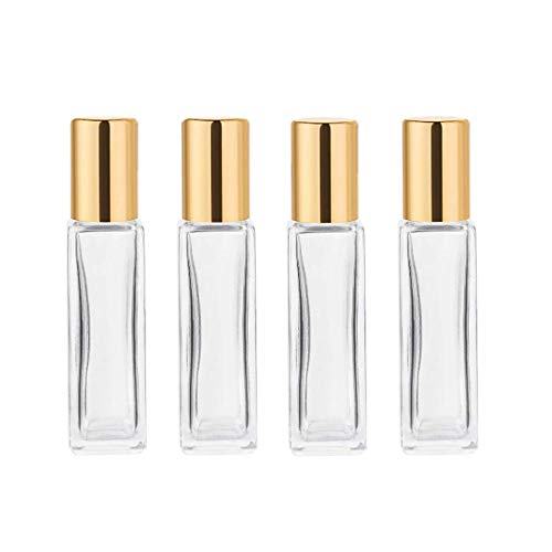Wifreo 10ml Square Glass Roller Bottles for Essential Oils - 4 Pack