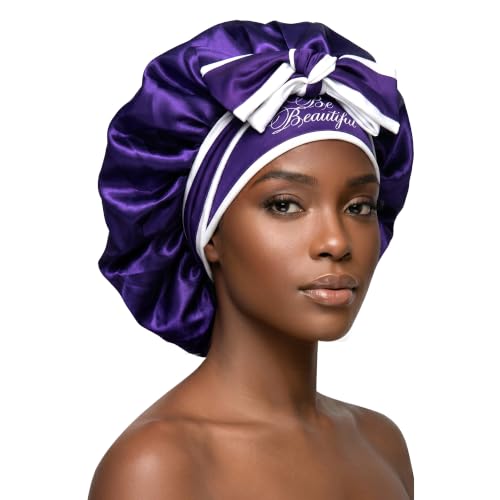 Purple Silk Sleep Bonnet for Hair Protection & Frizz Control - Adjustable Tie
