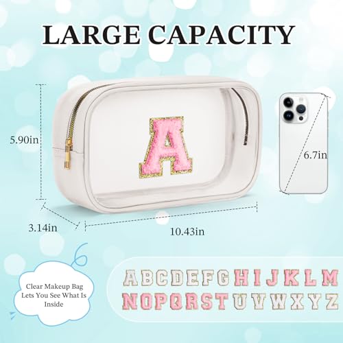 YOOLIFE Large White Initial Makeup Bag - Clear Travel Organizer