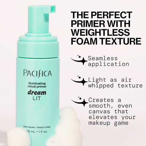 Pacifica Dreamlit Illuminating Cloud Primer with Vitamin C & Hyaluronic Acid – Hydrating, Brightening, Long-Lasting Face Makeup Base – 1 Fl Oz