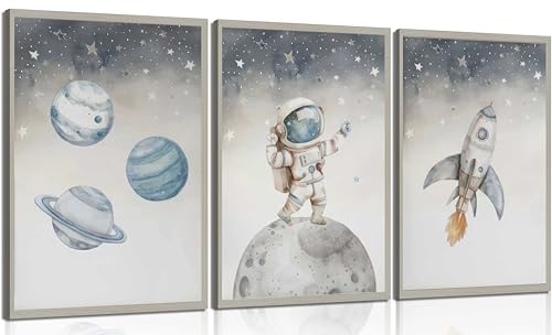 Nursery Astronaut Wall Art - 3Pcs Space Adventure Canvas Prints