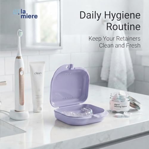 LA MIERE Purple Retainer Case with Vent Holes, Secure Snap Lock Denture Storage