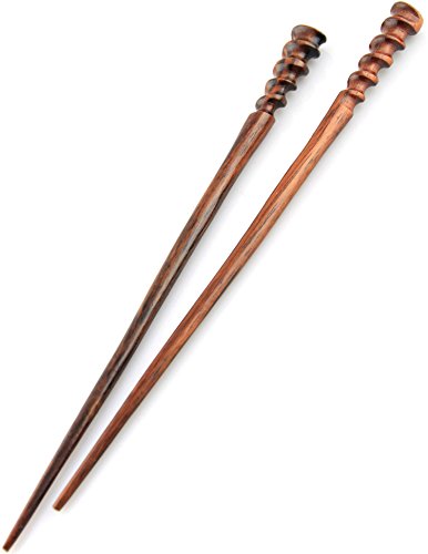 Fine Cut Spiral Hair Pin Chopsticks - Hand Carved Wood Sticks