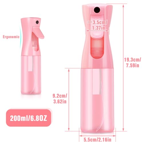 Continuous Fine Mist Spray Bottle - 200ml Pink Refillable for Hair, Skin, Plants & Pets