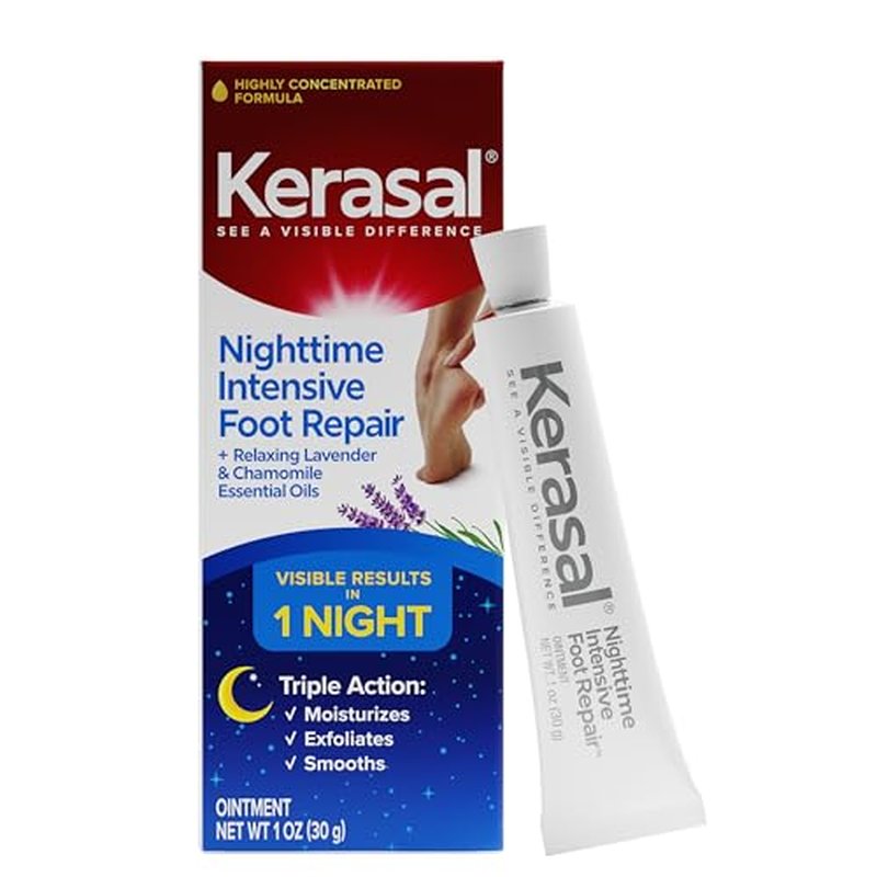 Kerasal Nighttime Intensive Foot Repair, Skin Healing Ointment for Cracked Heels and Dry Feet, 1 oz (Packaging May Vary)