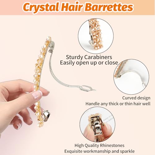 VinBee Crystal Rhinestone Hair Barrettes - 7 Piece Set for Women and Girls