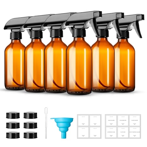 Vitreaux 8oz Amber Glass Spray Bottles - 6 Pack for Essential Oils & Cleaning