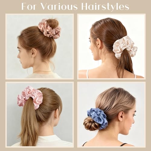 Lolalet 4-Pack Oversized Satin Scrunchies for Thick and Curly Hair