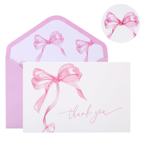 30-Pack Pink Bow Thank You Cards with Envelopes & Stickers