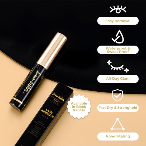 Icona Lashes Black Eyelash Glue - Fast Drying, 48-Hour Hold, Latex-Free, 5ml