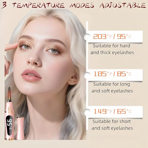 BUV Heated Eyelash Curler, USB Rechargeable Electric Curler with 3 Heat Modes
