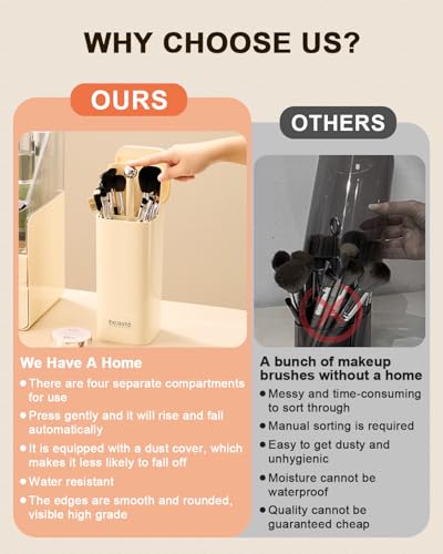 Automatic Lifting Makeup Brush Organizer with Lid - White Gold
