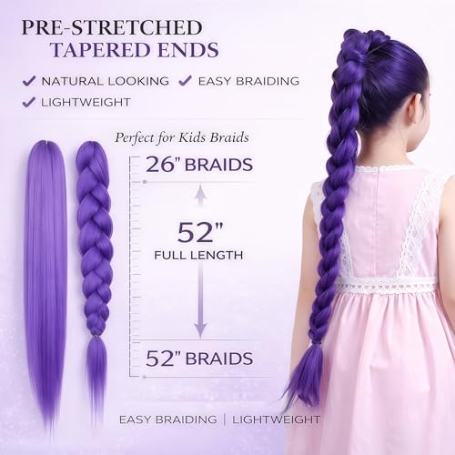 HAITOO Purple Braiding Hair Extensions 26 Inch Pre Stretched Crochet 3 Pack for Cosplay Halloween