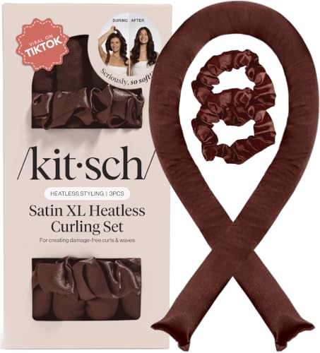 Kitsch Satin Heatless Curling Set - Chocolate Overnight Hair Rollers, Model 04 Chocolate