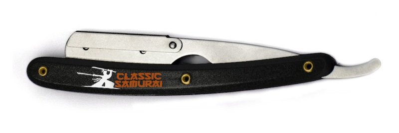 Classic Samurai Stainless Steel Professional Barber Folding Straight Edge Razor Shavette Men's Shaving Kit with 200 Count Lord Single Edge Razor Blades (Black)