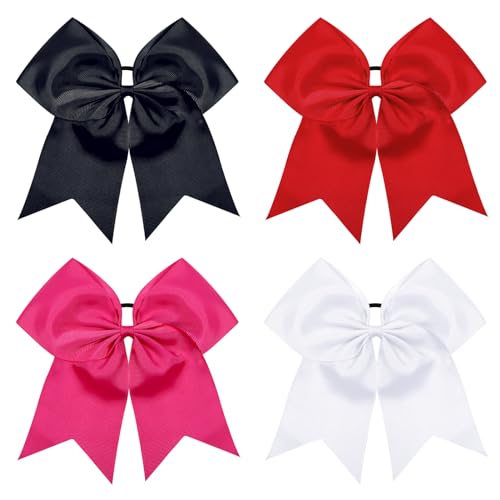 4-Pack 8-Inch Cheerleading Hair Bows with Elastic Ties - TUUXI
