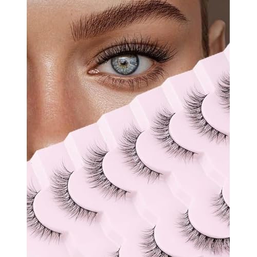 Onlyall Natural Lashes Wispy Lashes Natural Look False Eyelashes Soft Fluffy Fake Eyelashes 7 Pairs D1 Natural (6-13MM)