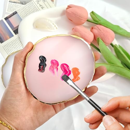 Nail Art Palette Set - 2 Pcs Resin Mixing Plates with Gold Edge