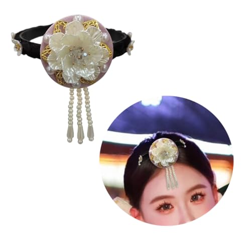 Korean Flower Pearl Hair Hoop Headband for Stage & Cultural Events