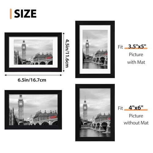 Fixwal 4x6 Black Picture Frame Set of 6 - Shatterproof & Lightweight
