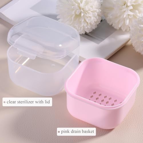 Nail Tool Sterilizer Box with Drain Basket - Pink Disinfection Case