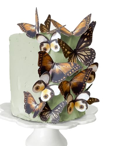 Edible Butterflies for Cake Decorating - 15 Pack Brown Toppers