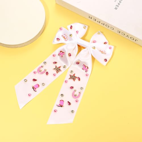 Mokkia Pattern C Western Cowgirl Hair Bows with Charms & Jewels - Pink Rodeo Accessories