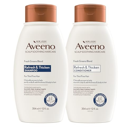 Aveeno Fresh Greens Sulfate-Free Shampoo & Conditioner Set 12oz Pack of 2 for Fine Hair