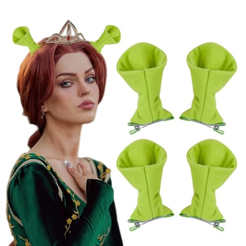 Green Ogre Ears Headband 4 Pcs Monster Hair Clips for Halloween Cosplay Costume