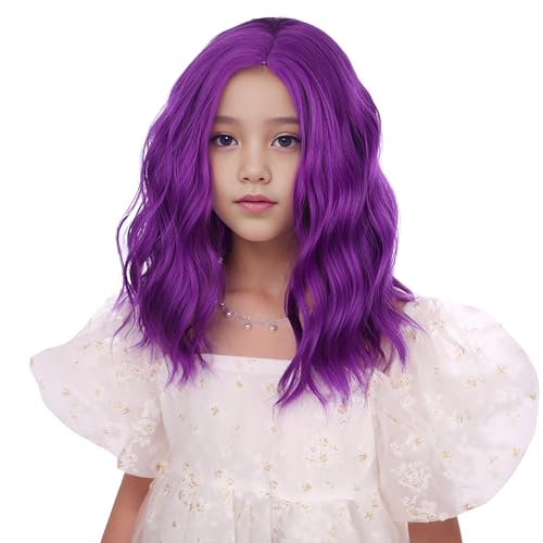 Dark Purple Short Curly Wavy Wig for Girls - Heat Resistant Synthetic Hair