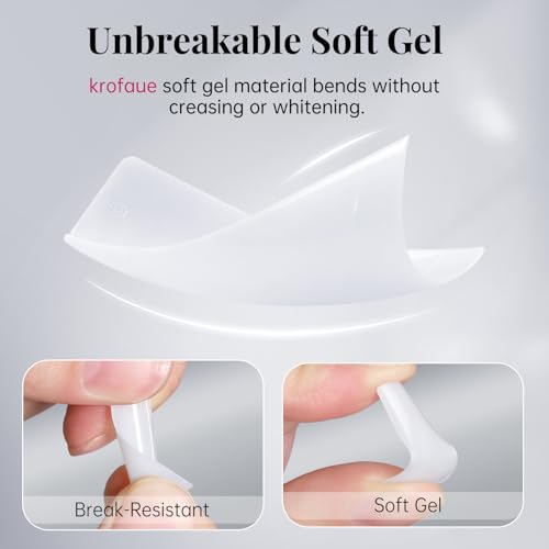 Krofaue 500PCS French Half Cover Nail Tips - Soft Gel Acrylic