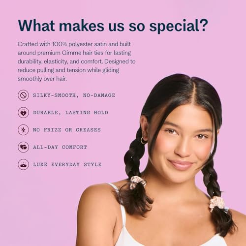 GIMME Slim Satin Hair Scrunchies - No Breakage, 6 Pack for Fine Hair