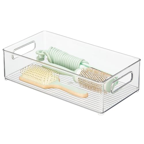 iDesign Stackable Bathroom Storage Bin, Clear Plastic Organizer with Handles