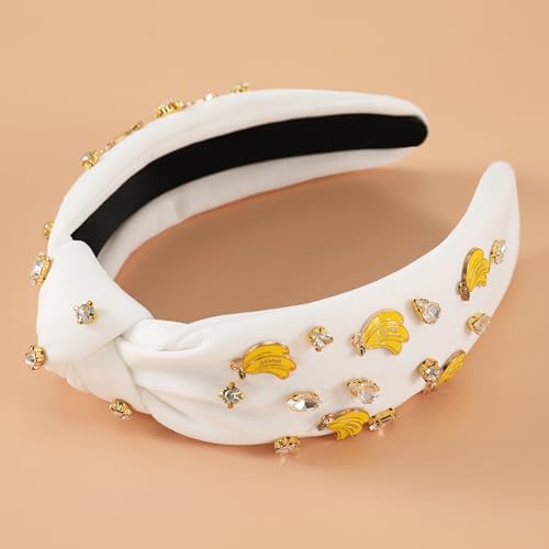 Banana White Headband for Women - Rhinestone Top Knot Hairband