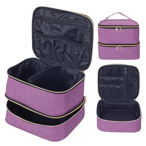 TANPADUAJI Double Layer Makeup Bag with Adjustable Dividers - Purple