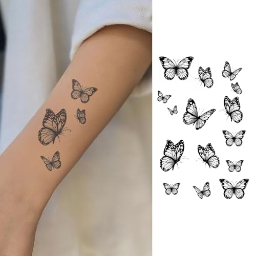 Butterfly Temporary Tattoos - Fine Line Black Butterfly Sheet for Women