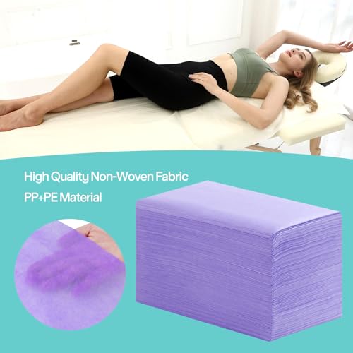 50 pcs Disposable Waterproof Massage Table Sheets 31x71 Purple - Soft Non Woven Fabric, SPA & Beauty Bed Cover, Travel