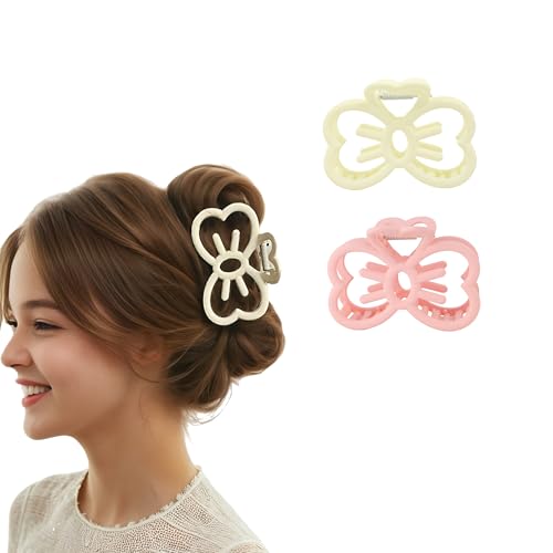 Kawaii Cat Bow Claw Clips - 2 Pcs Pink & Cream Hair Accessories