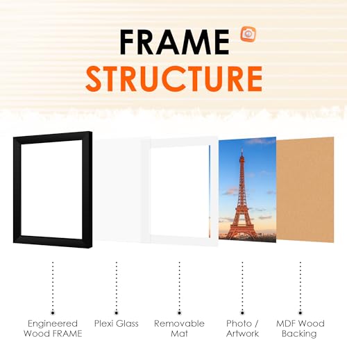 6x8 Picture Frame Set of 4 - Black Collage Frames with HD Plexiglass