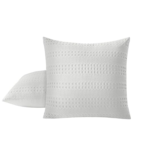 Elegant Waffle Weave Euro Shams - 2 Pack Decorative Pillow Covers, 26x26 in, Light Grey