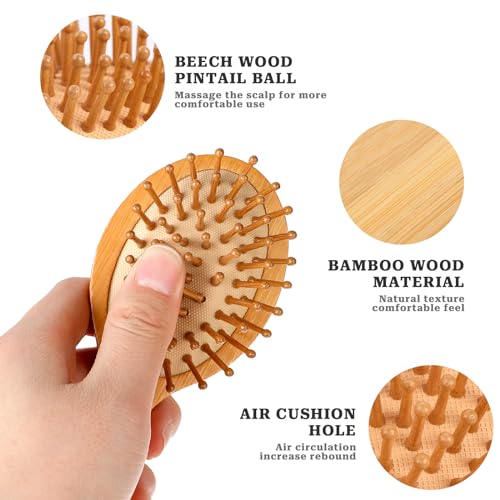 Mini Bamboo Hair Brush for Growth & Detangling - Natural Wooden Massager