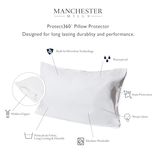 Protect360 Queen Pillow Protectors - Set of 2, Waterproof with Microban