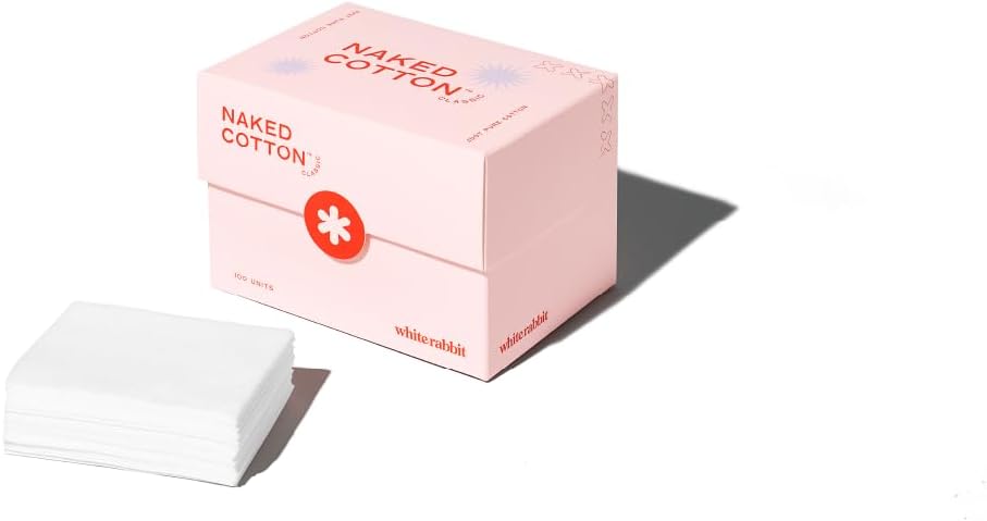 Naked Cotton Classic Pads - Premium 100% Cotton Toner & Makeup Remover | Unbleached, Lint-Free, Extra Soft | 100 Count