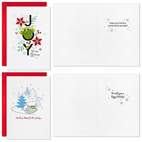 Hallmark Star Wars The Mandalorian Christmas Card Set - 16 Cards Featuring Grogu