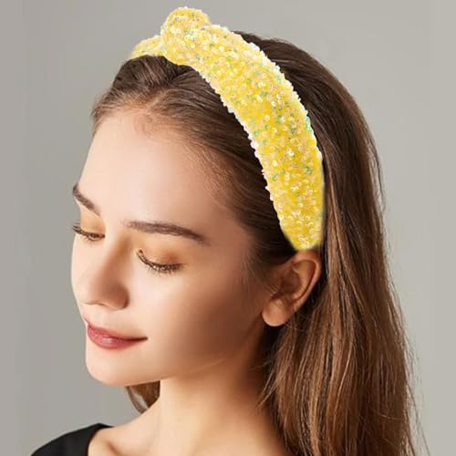 Yellow Glitter Knotted Headband for Women & Girls - Large Summer Hair Accessory (1 Pack)