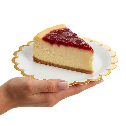 7" Peach Paper Plates with Gold Scalloped Rim - 50 Pack