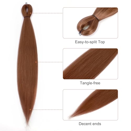 24 Inch Pre-Stretched Braiding Hair - 6 Packs Brown Yaki Extensions