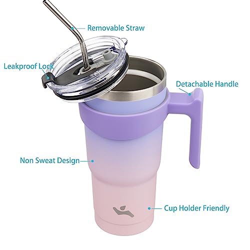 Konokyo 20 oz Insulated Tumbler with Handle & Straw | BPA-Free Pastel Sunset
