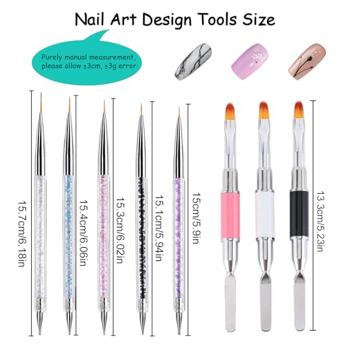 Whmeolyo 8Pcs Double-Ended Nail Art Brush Set - Poly Gel & Dotting Tools (8pcs-light)